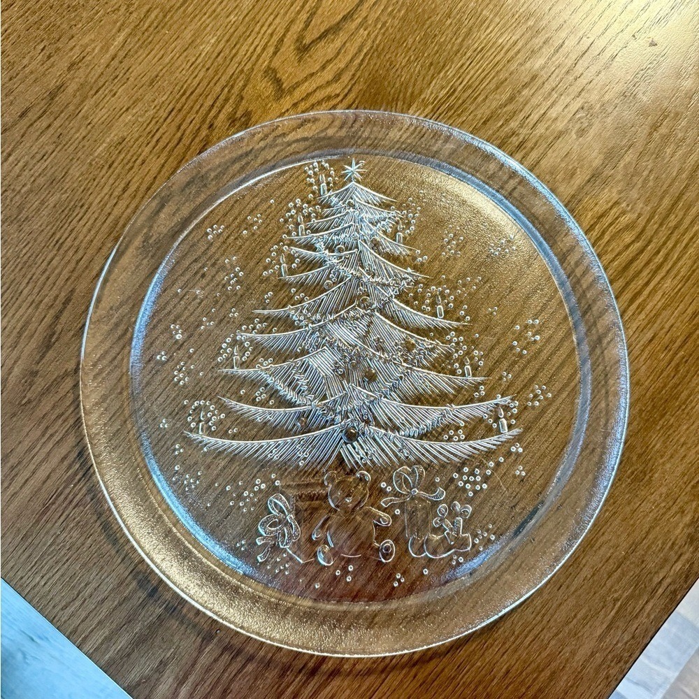 Vintage Les Verreries De Saint Gobain Christmas Tree Plate Platter Duralex Glass